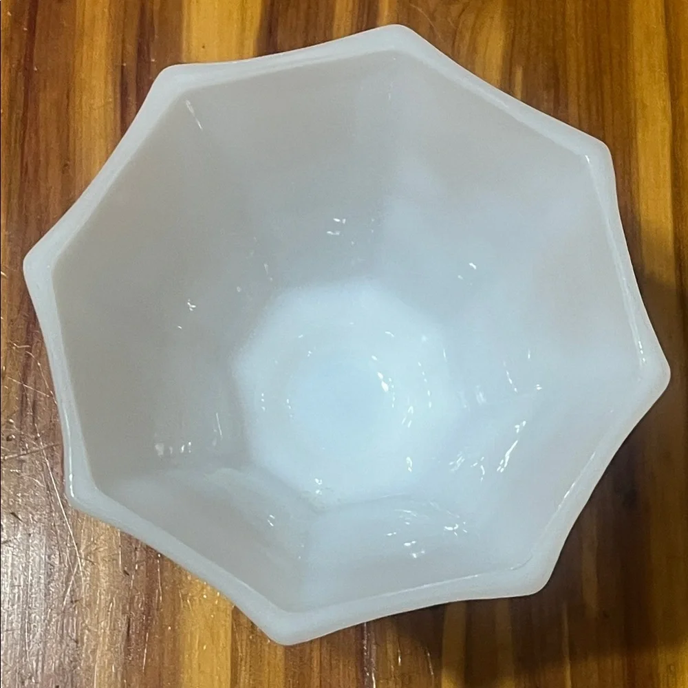 Vintage White Milk Glass Octagonal Vase Dish with Grape Design